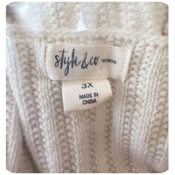 Style & Co Cream Sweater Cold Shoulder Bell Sleeves Ribbed Knit Women's Size 3X - Picture 6 of 9
